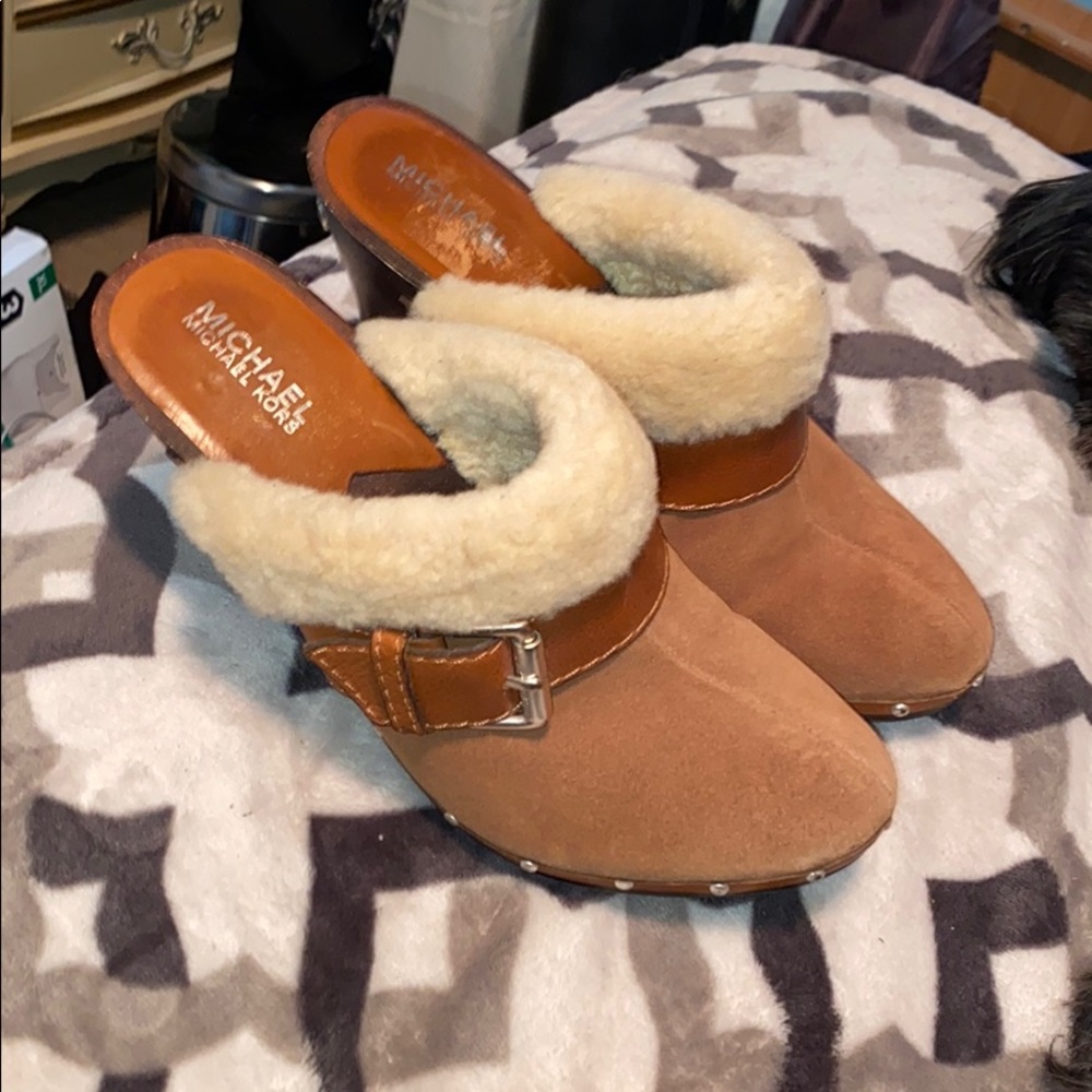 Michael KORS chestnut suede studded clog heels